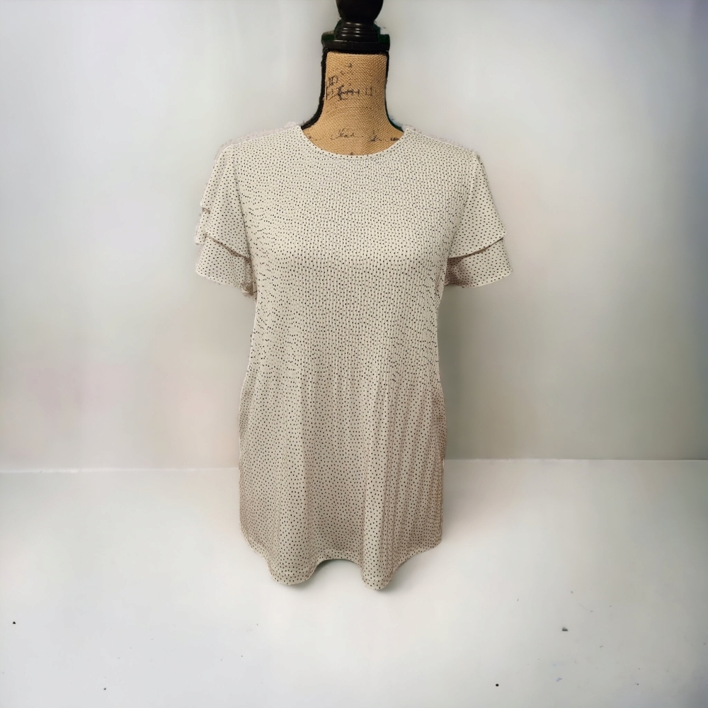 Adrianna Papell Size Large Blouse Pink with Black Dots